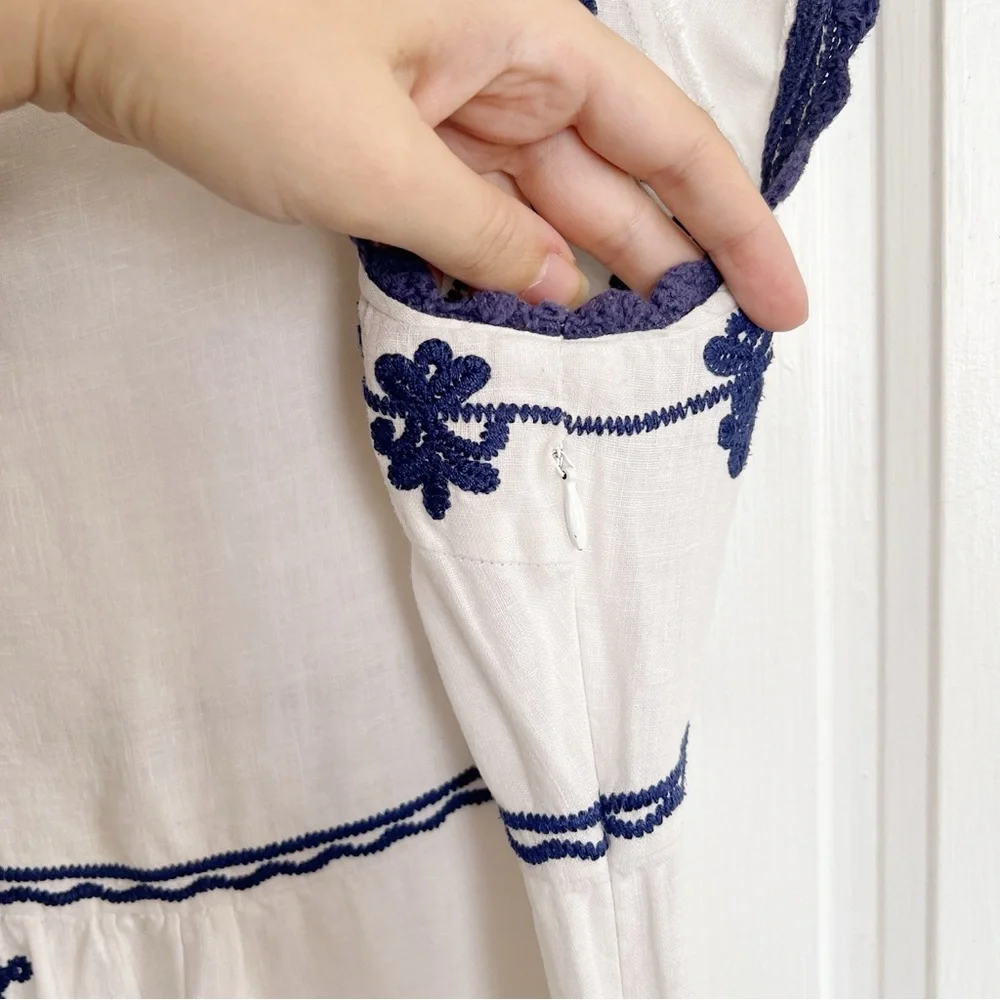 Boden White and Blue Cap Sleeve Sheath Dress - Picture 7 of 13